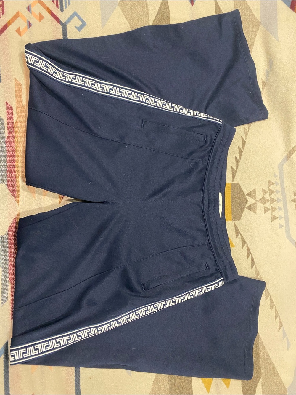 Tory Burch Navy Track Joggers with White Geometric Side Tape